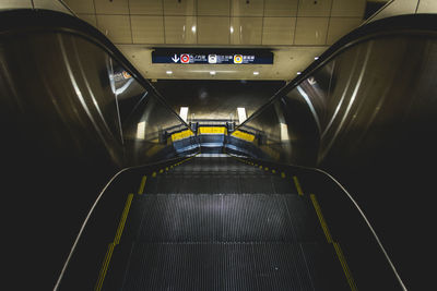 High angle view of empty escalator at subway station