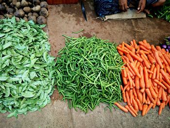 High angle view of vegetables for sale at market stall