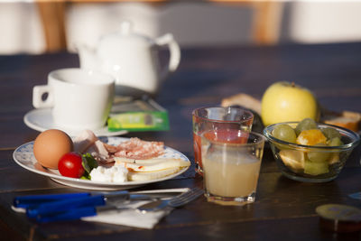 Close-up of breakfast on table