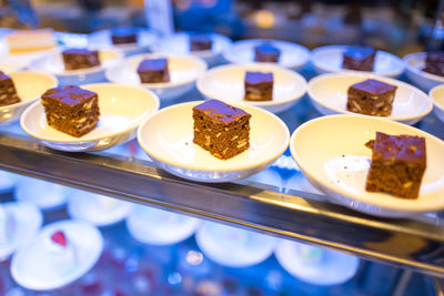 Close-up of food served on table