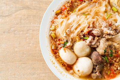 High angle view of food in bowl on table