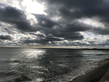Scenic view of sea against cloudy sky
