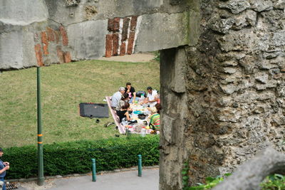 Group of people on wall