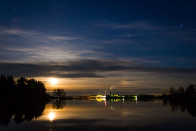 Scenic view of lake against sky at night