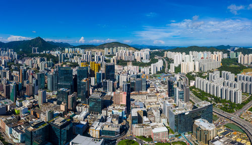 Aerial view of modern buildings in city