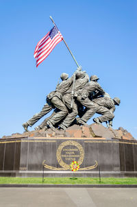 Low angle view of statue against clear blue sky