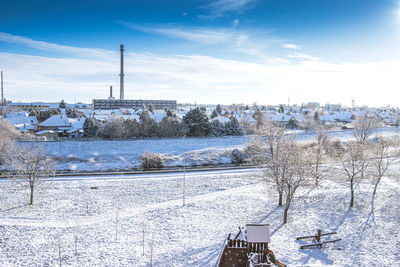 Nove zamky, slovakia 01 14 2021 a winter snowy landscape of the city nove zamky 

