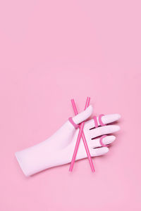 Gypsum hand and plastic. minimalism art fashion design