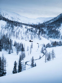 Scenic view of snowcapped mountains against sky during winter