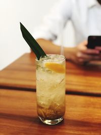 Close-up of beer in glass on table