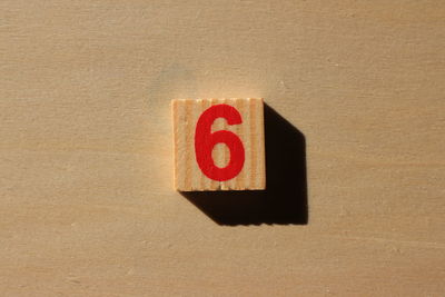 Close-up of number 6 on wood