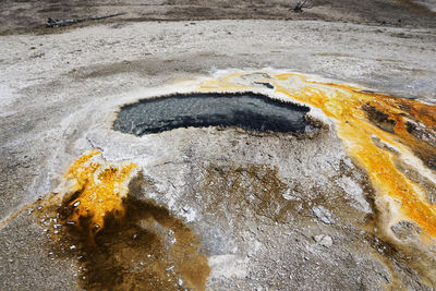 High angle view of yellow water on land