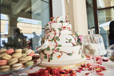 High angle view of cake on table