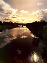 Scenic view of lake against sky at sunset