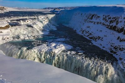 Scenic view of snow covered landscape against sky