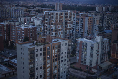 High angle view of buildings in city