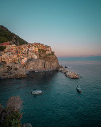 Manarola city of cinqe terre while sunset