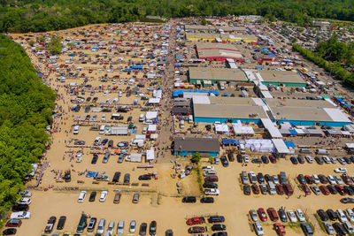 High angle view of cars on street in city