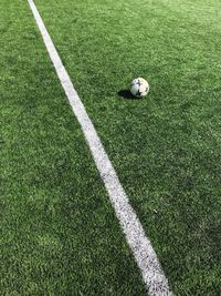 High angle view of soccer ball on field