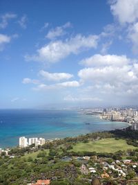Scenic view of sea against cloudy sky