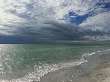 Scenic view of sea against cloudy sky