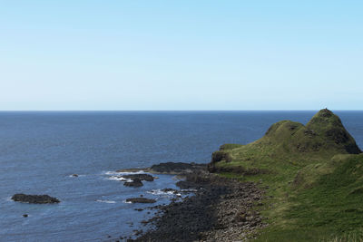 Scenic view of sea against clear blue sky