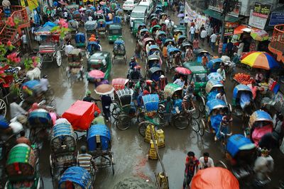 High angle view of crowded street in city