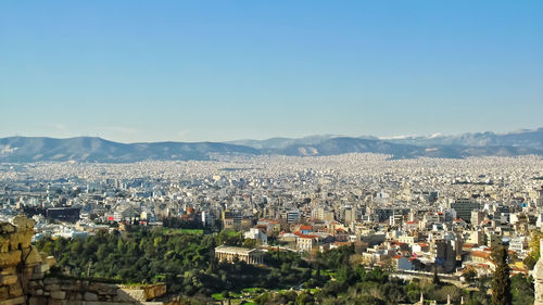 High angle shot of townscape against sky