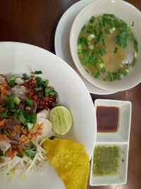 High angle view of meal served in bowl