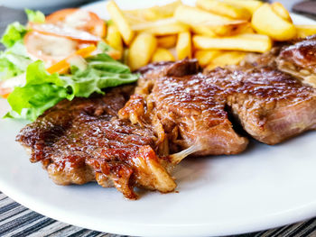 Close-up of meal served on table