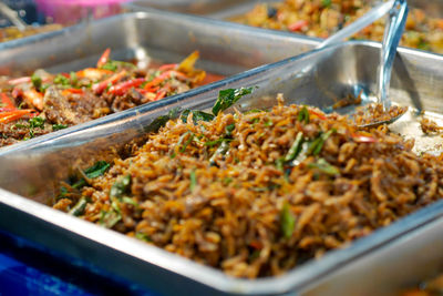 High angle view of seafood for sale at market stall