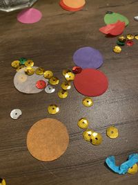 High angle view of multi colored decoration on table