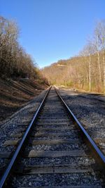 Railroad track against blue sky