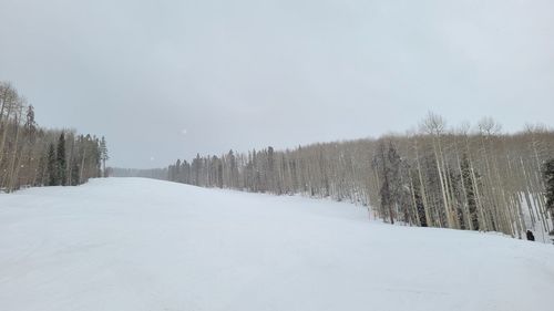 Snow covered field against sky