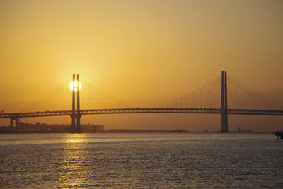 View of suspension bridge over sea