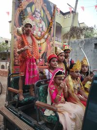 High angle portrait of people in traditional clothing