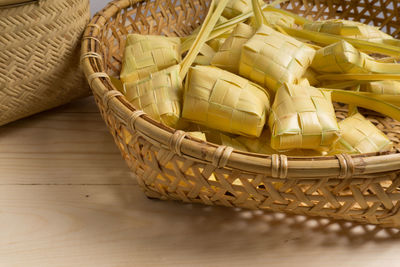 Close-up of wicker basket on table