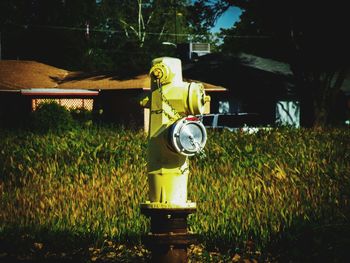 Yellow sculpture in field