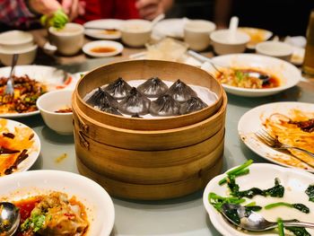 Close-up of meal served on table