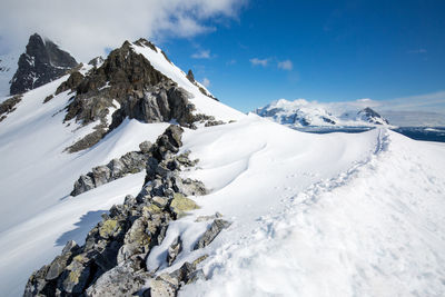 Scenic view of snowcapped mountains against sky