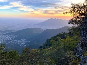 Scenic view of mountains against sky during sunset