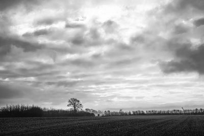 Scenic view of field against cloudy sky