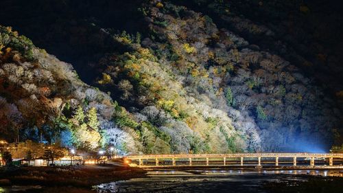 Bridge over river at night