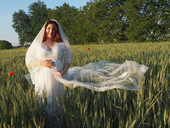 Young woman on field