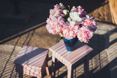 High angle view of flower vase on table