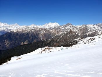 Scenic view of snowcapped mountains against sky