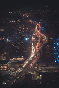 High angle view of illuminated city at night