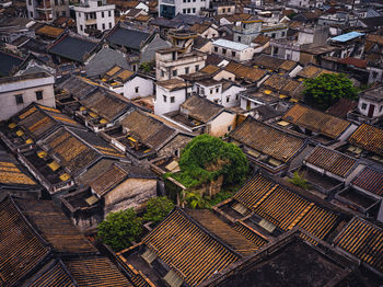 High angle view of buildings in city