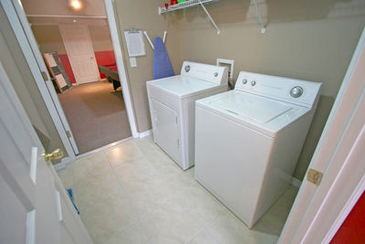An interior laundry room in a home