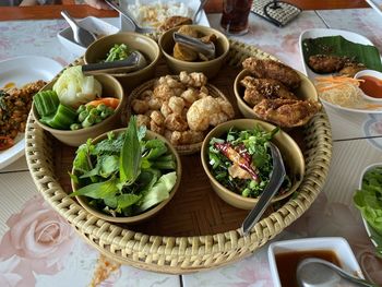 High angle view of food on table